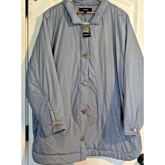 Torrid Womens Lightweight Light Puffed Jacket Shacket Blue Plus in Size 4X NWT - Picture 4 of 7